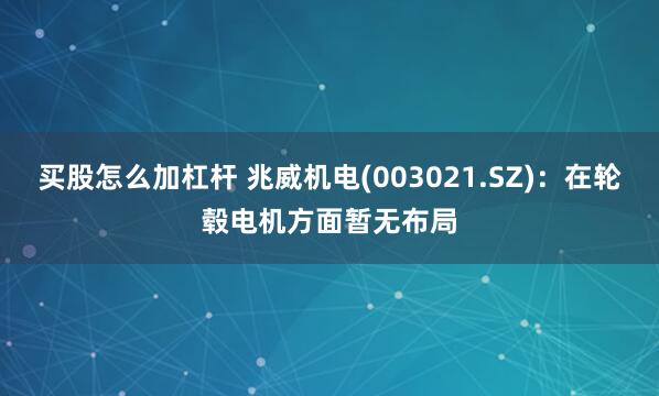 买股怎么加杠杆 兆威机电(003021.SZ)：在轮毂电机方面暂无布局