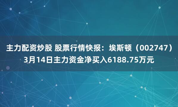 主力配资炒股 股票行情快报：埃斯顿（002747）3月14日主力资金净买入6188.75万元